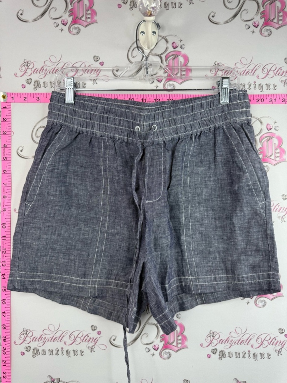 Lord & Taylor High-Waist Drawstring Shorts Gray with drawstring waist, casual